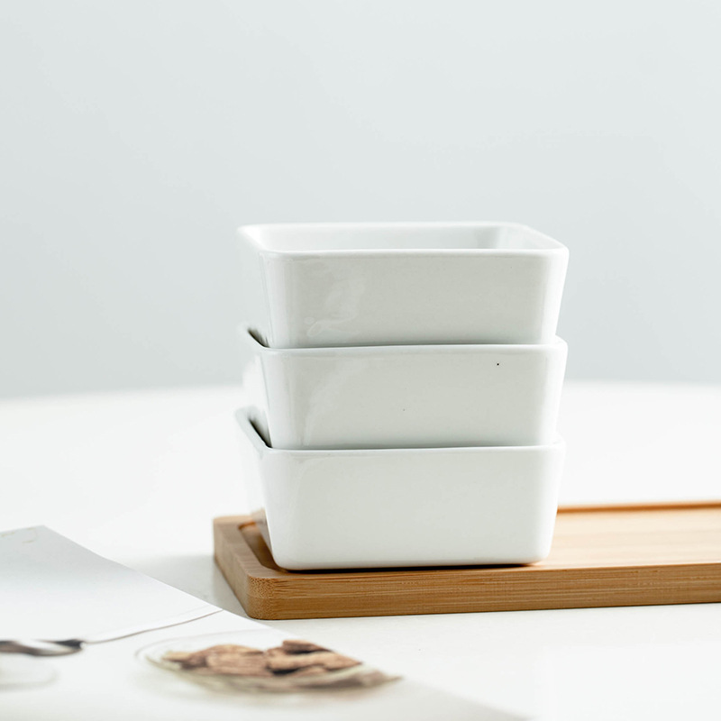 Plato Dividido para Salsas de Cerámica Cuadrado para Aperitivos