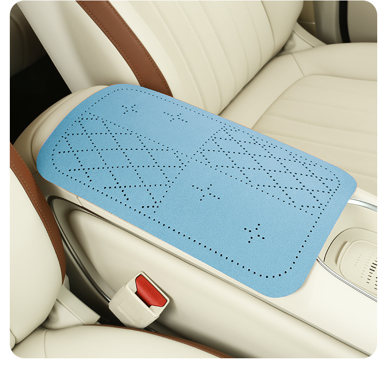 Car armrest box protective pad, breathable diamond perforated suede armrest pad, simple style car interior accessory