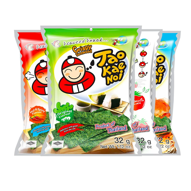 Импортированная тайская еда Taokaenoi - пакеты с водорослями 32 г, много вкусов
