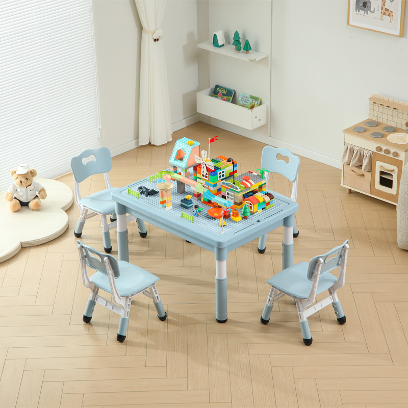 Children's Storage Table Is Compatible with Lego Large Particle Building Blocks, Can Be Assembled into a Table with Two Chairs, Study Table, Desk, and Writing Desk