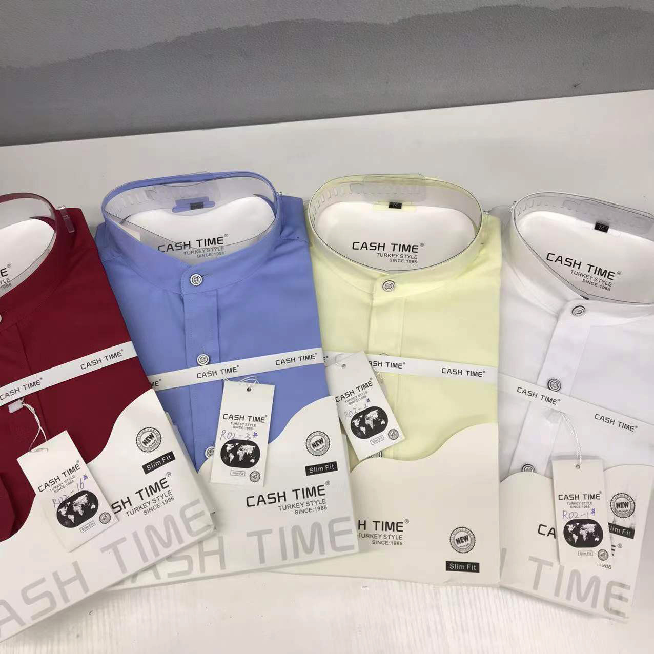 Men's Slim Fit Long Sleeve Casual Shirt Stand Up Collar Red Plaid Cotton Fashion Elegant Youth_viptrois.com