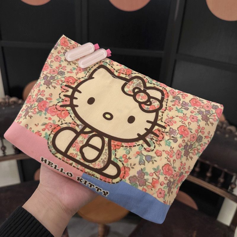 Nueva bolsa de cosméticos de gran capacidad para gatos Kitty original, bolsa de almacenamiento con forro portátil, bolsa de monedero para auriculares de viaje para mujer