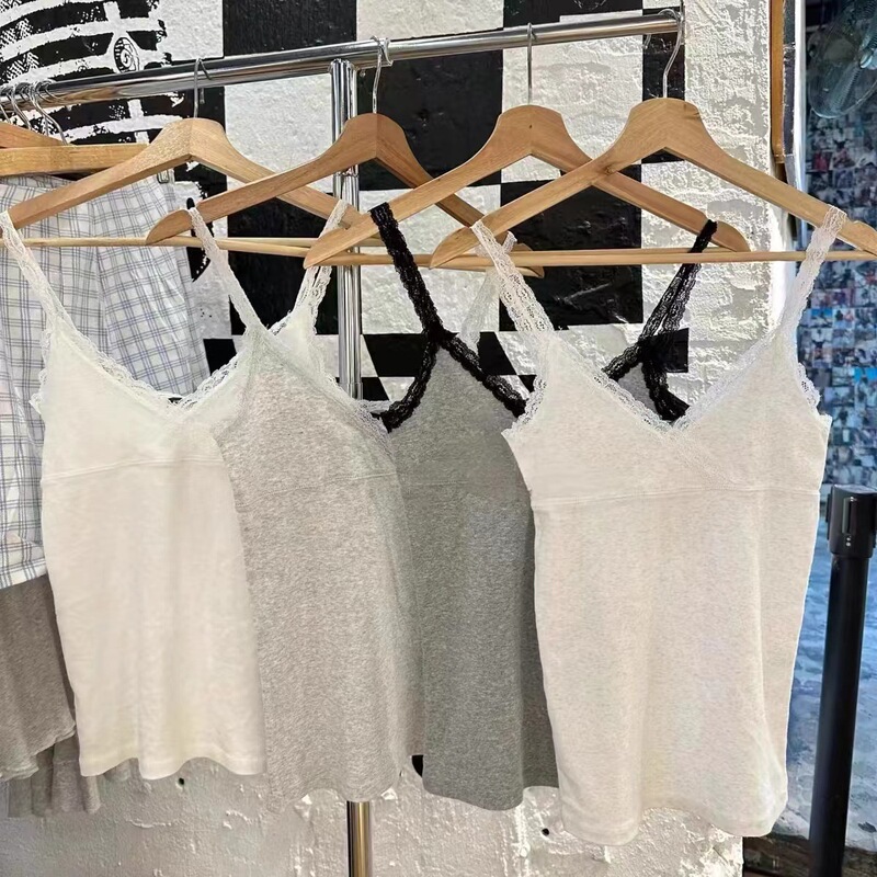 BM Style New V Neck Korean Style Sweet and Splicing Lace Camisole Women's Summer ins Short Inner Wear Slimming Look