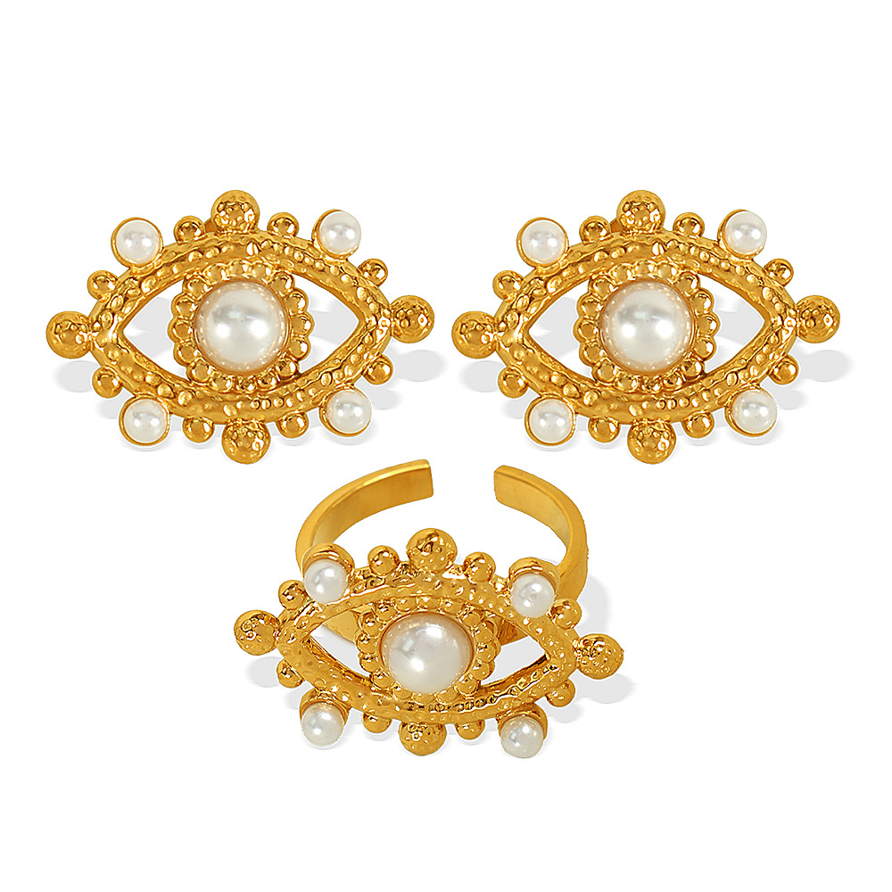 1 Pair Simple Series Punk Eye Stainless Steel 18K Gold Plated Artificial Pearl Women Stud Earrings Picture9