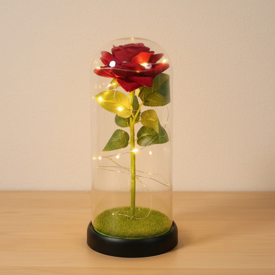 Simulación transfronteriza rosa inmortalidad flor cubierta de vidrio decoración de cumpleaños Qixie 520 Día de San Valentín regalo creativo del Día de la Madre