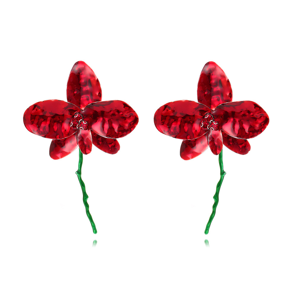 40g Weight 1 Pair Sweet Shiny Flower Enamel Inlay Iron Rhinestones Ear Studs