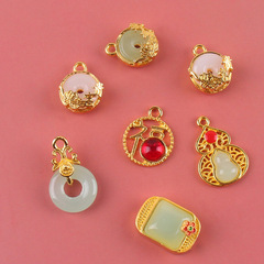 New Glass Alloy Imitation Jade Longevity Lock Peace Button Accessory DIY Bracelet Necklace Pendant Decorations