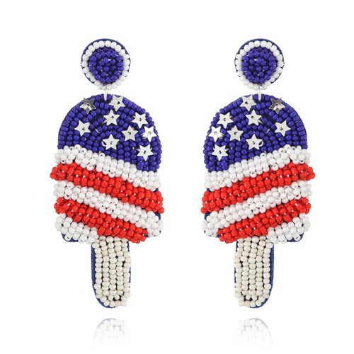 American Independence Day Fabric Bead Earrings with National Style, Handmade Heart-shaped Flag Sparkle Earrings, Wholesale