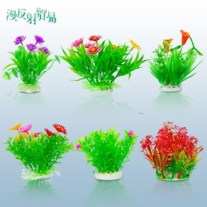 Pecera Simulación Flores Decoración de paisajismo Flores Flores Hierba Plástico Flor Falsa Agua Hierba Acuario Decoración
