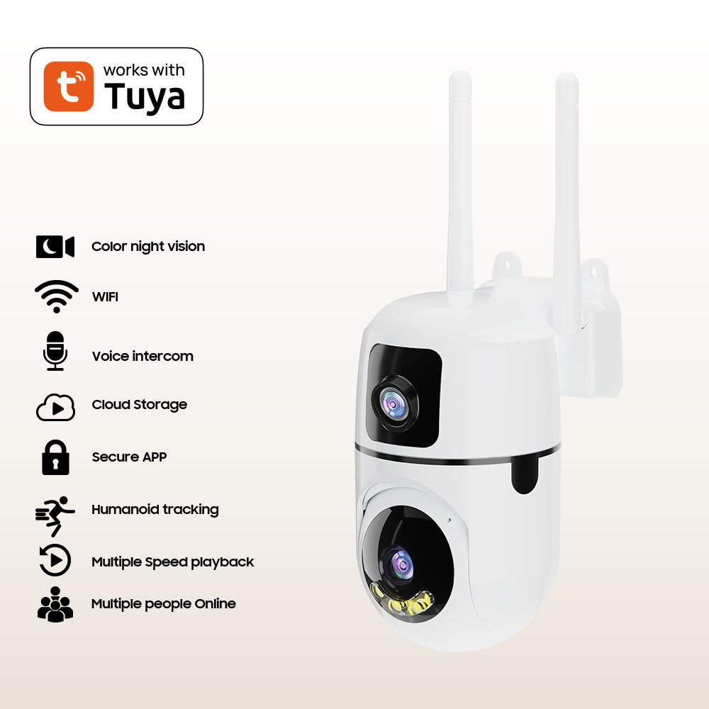Telecamera di sorveglianza Tuya con luce LED per interni, monitor HD WiFi wireless per la casa *_voghion.com