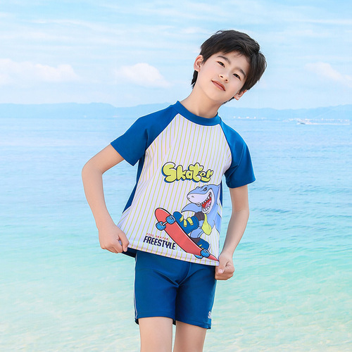 High-Quality Children's Swimwear Set Summer Medium and Large Cartoon Shark Sun Protection Quick-Dry Factory