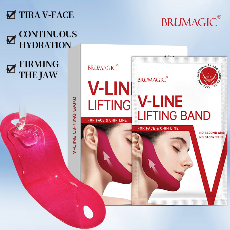Máscara facial V transfronteriza Inglés rojo en forma de V elevación barbilla pegarse gel oreja colgando máscara levantamiento vendaje en stock