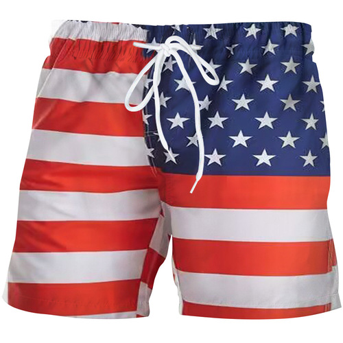 Summer Beach Shorts for Men, Sports Style, U.S. Independence Day Flag 3D Digital Print Shorts
