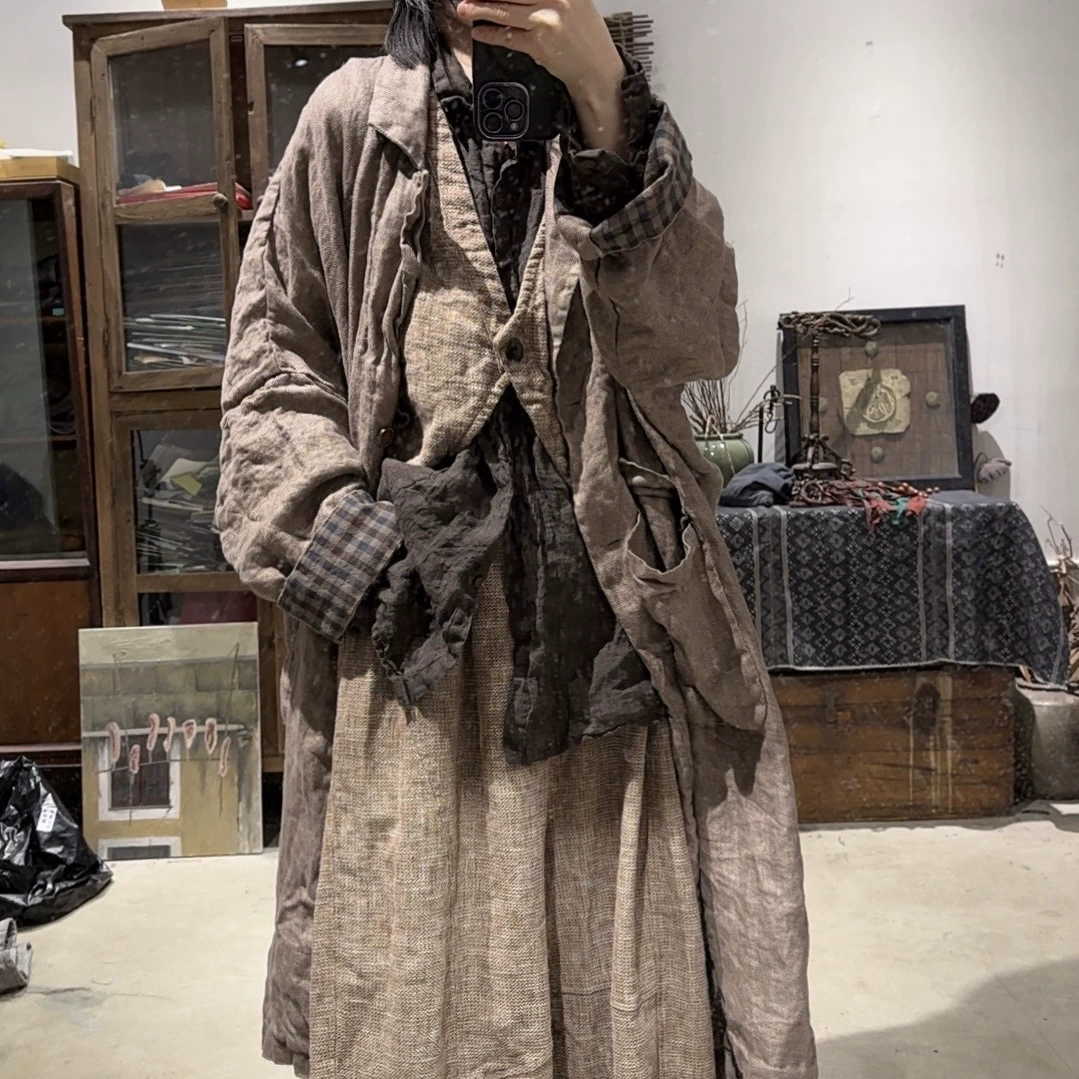 25/3 SN138 Весенняя повседневная универсальная легкая ветровка в стиле ретро из окрашенной в пряже льняной ткани