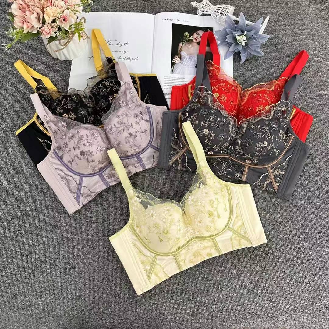 Nuevo sujetador de alta calidad de moda de encaje jacquard transpirable y cómodo ajustable anti-caída reúnen ropa interior de botón múltiple image 1