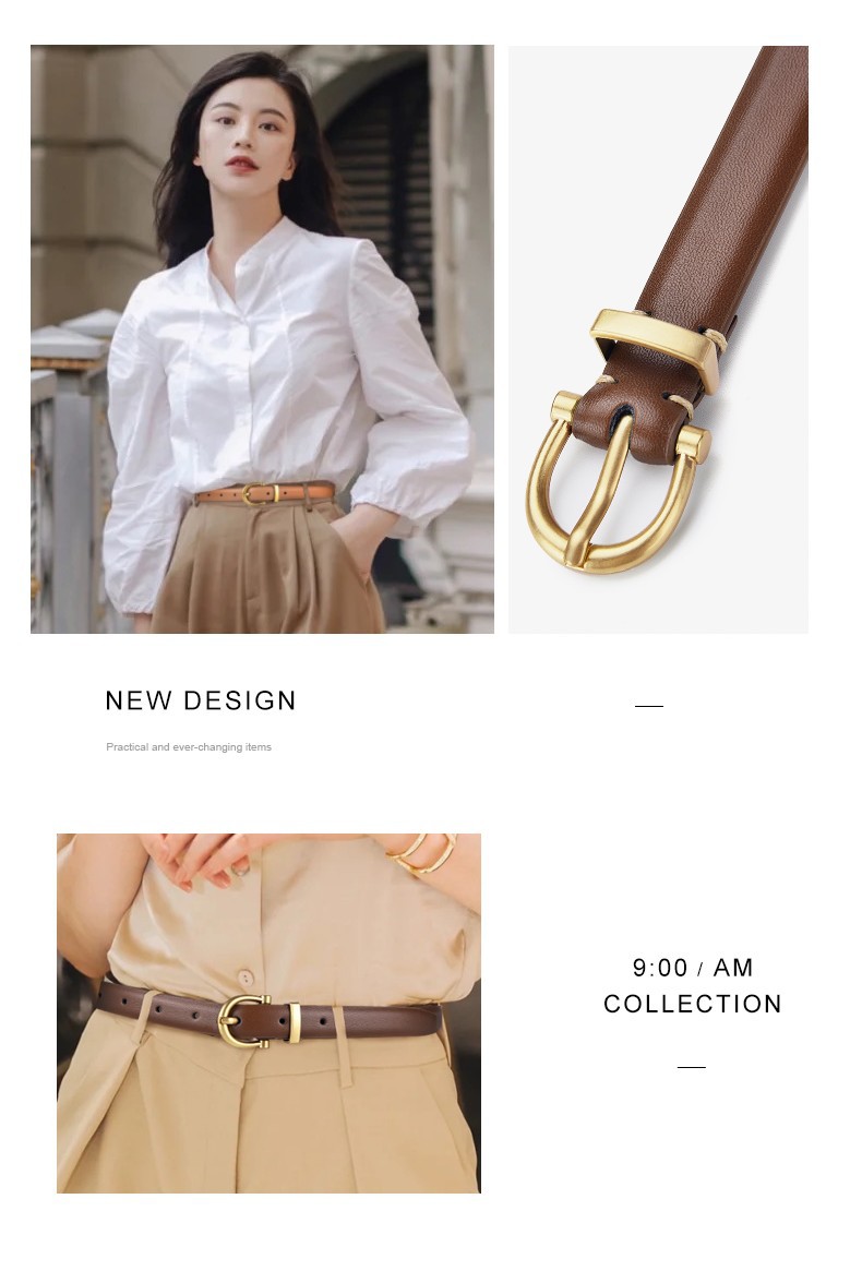 Women's Thin Leather Belt For Women Versatile Black Accessory_voghion.com