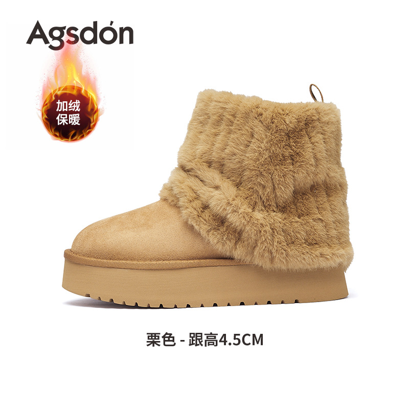 Botas de nieve de lana de león antiguo de invierno de mujer 2025 nuevas botas cortas de lana gruesas con pantalones de tubo medio grueso zapatos de algodón con suela gruesa
