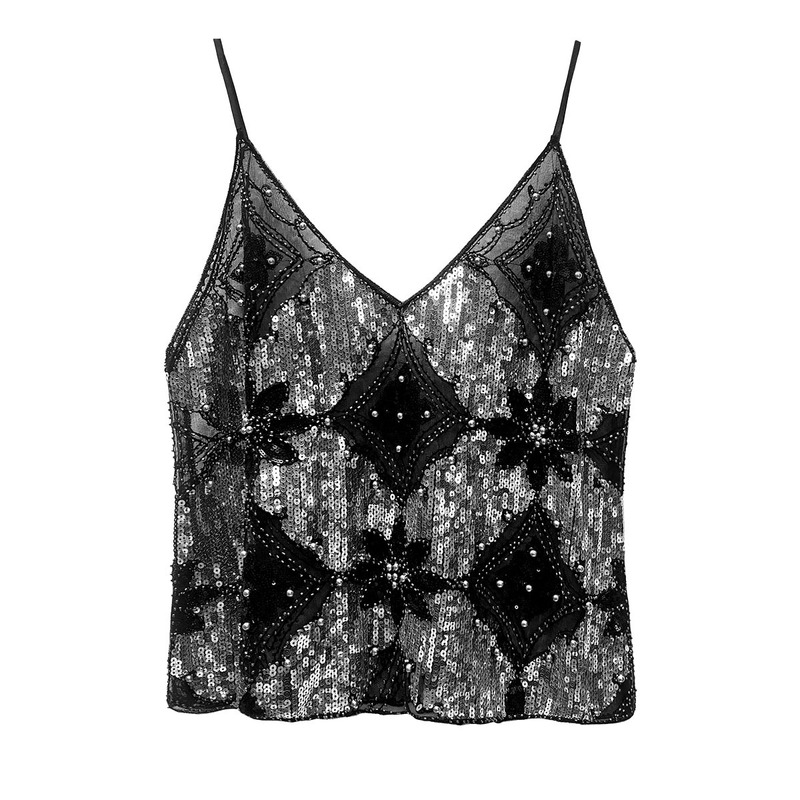 European and American Heavy Industry Sequin Camisole Women's Summer Design Sense Outer Wear Thai Sweet Spice Girl Beaded Sleeveless Vest Top