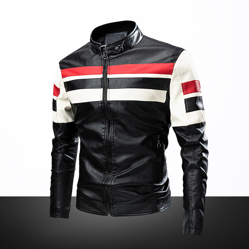 Chaqueta de cuero de hombre nuevo otoño y invierno comercio exterior empalme guapo chaqueta de cuero de locomotora grande chaqueta de cuero hombre gordo ropa de hombre Amazon