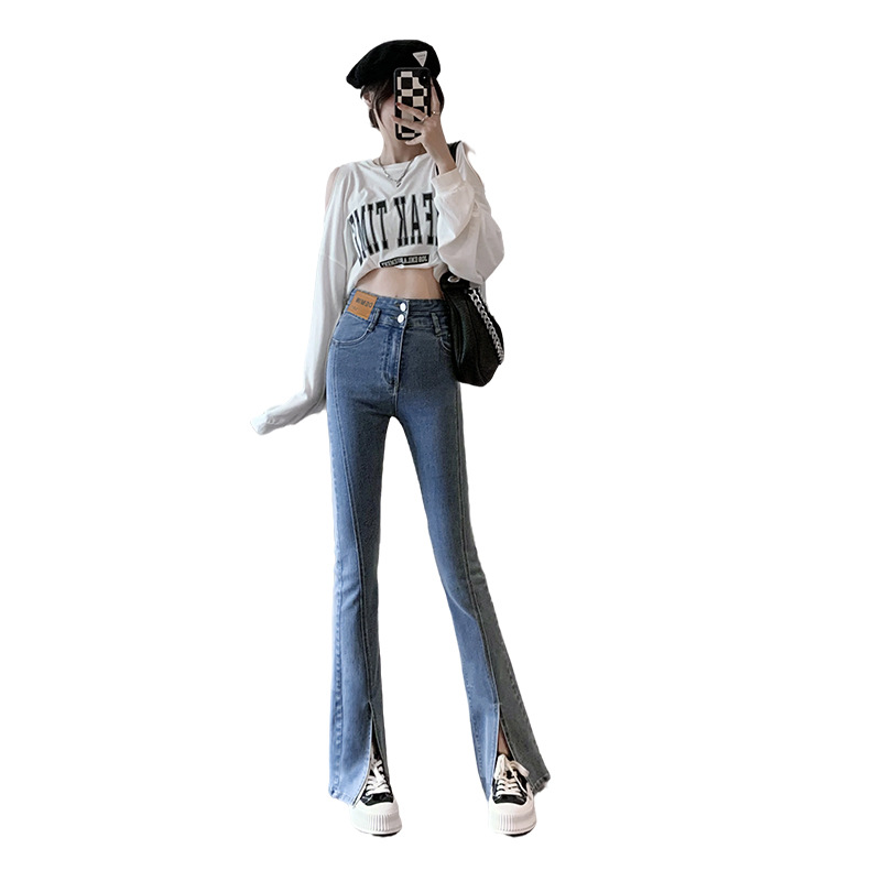 High-Waisted Flared Jeans For Women – Stretch Denim With Side Slits, Vintage Wash (Sizes 26-32, Cotton-Polyester Blend, Office To Night Out)_ecoleips.com