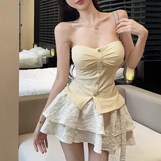 夏季新款性感纯欲风修身显瘦短款背心小众独特设计感蕾丝拼接上衣