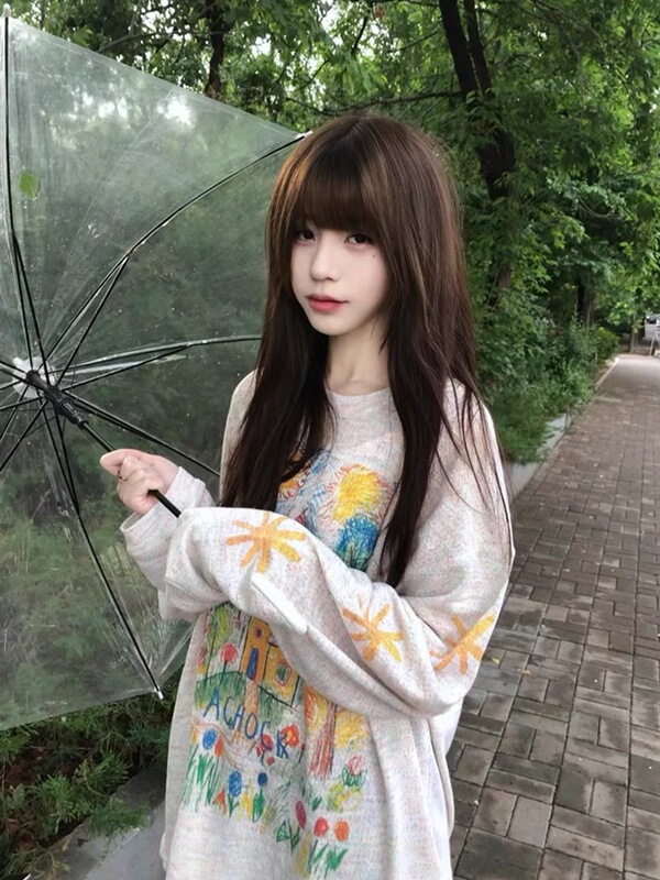 【广州原版面料彩点】色手绘涂鸦防晒罩衫女网纱宽松长袖T恤|undefined