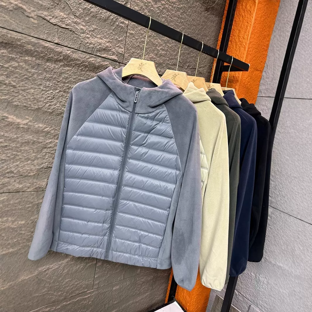 90鸭绒！科技三防面料！冬季男士外贸户外休闲拼接连帽羽绒服外套