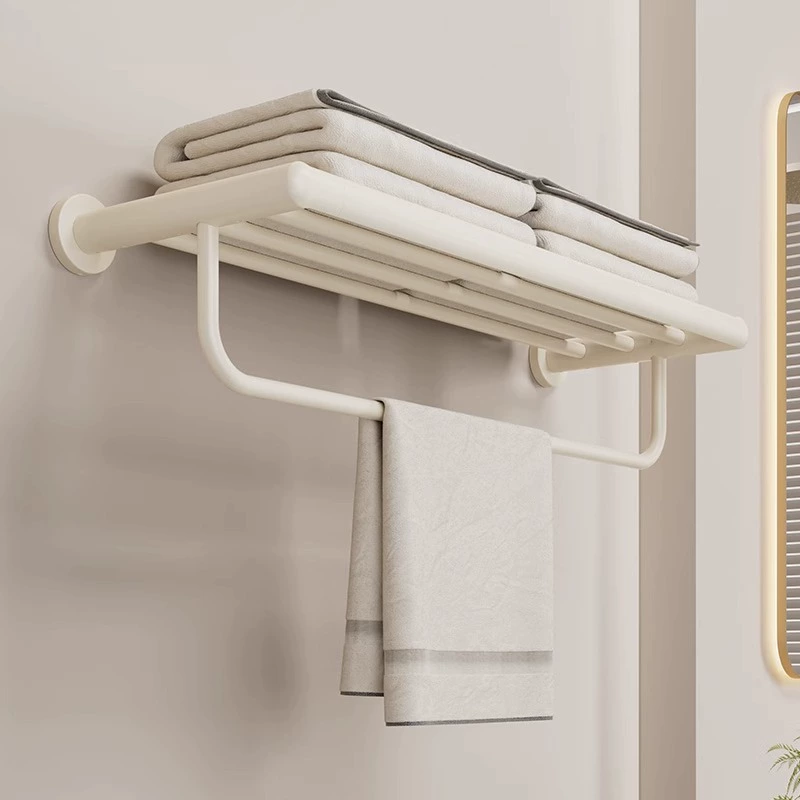 Cream bath towel, white storage system, Germany
