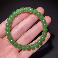 工厂直营天然和田碧玉直切手串6*7mm 冰冰绿绿料质细腻 简约款手