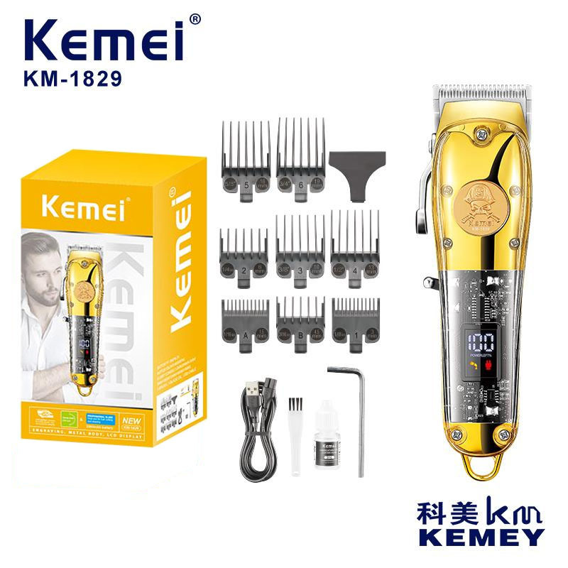 Kemei bajo reducción de ruido eléctrico Clipper peluquero tijeras LCD pantalla digital profesional cuerpo transparente Clipper pelo Clipper