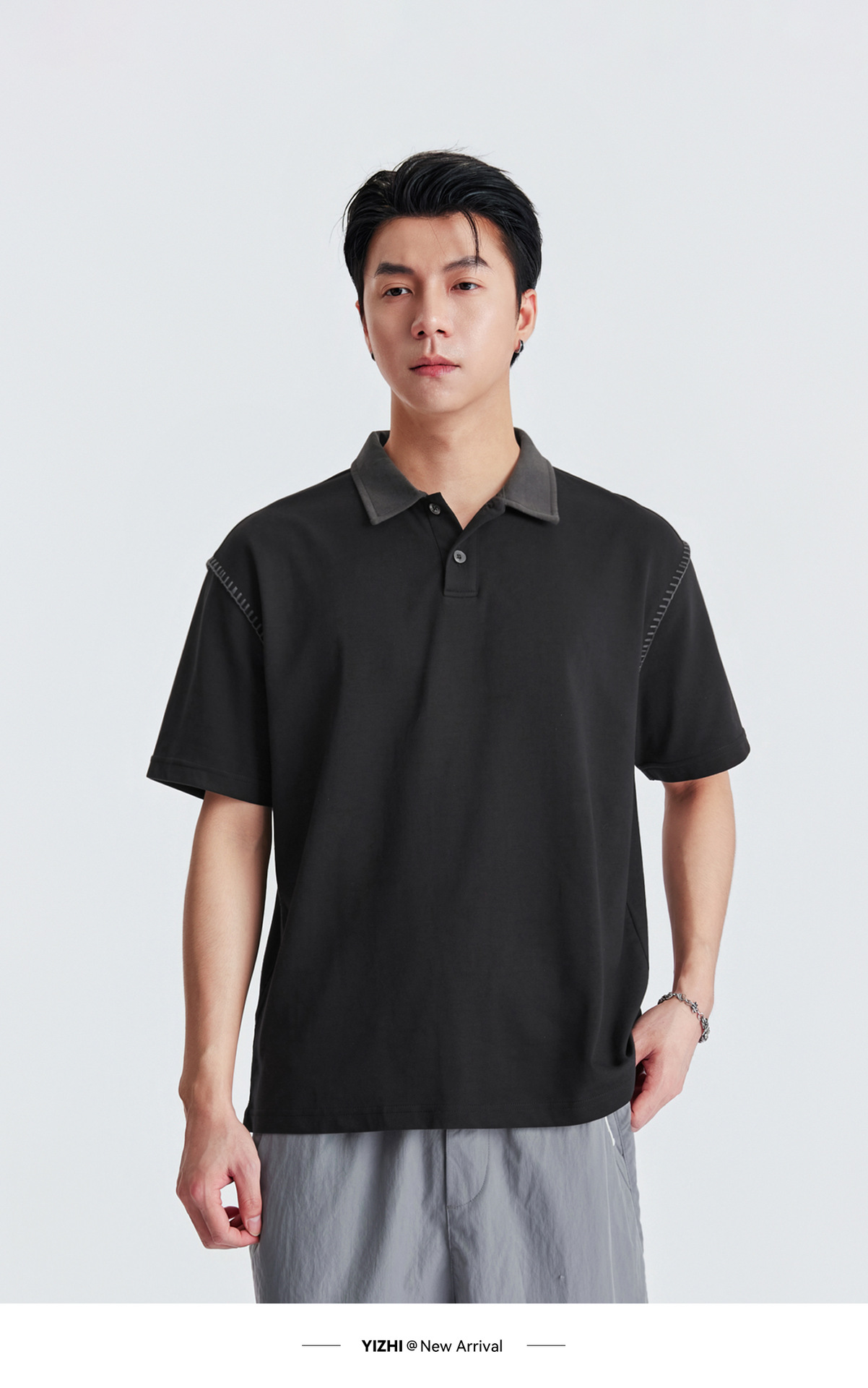 Áo polo nam tay ngắn cổ bẻ phối màu kiểu mới — đen chi tiết 11