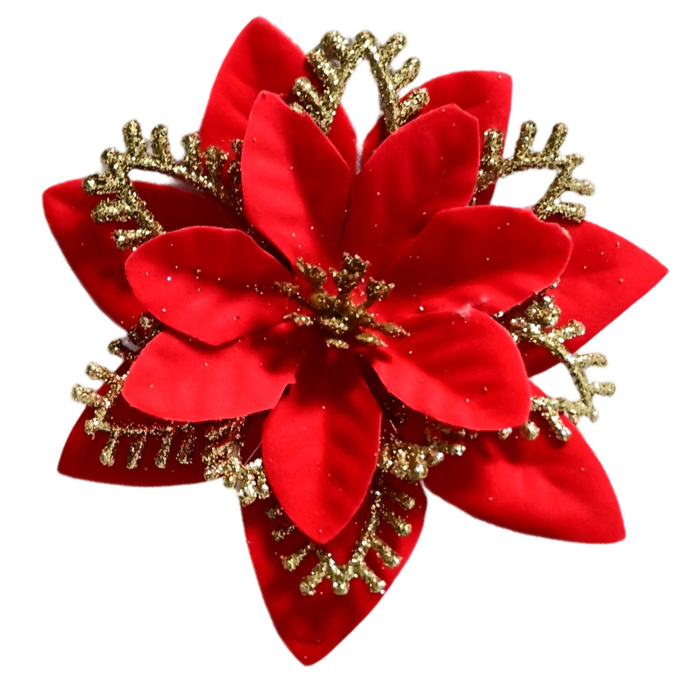 Polvo de oro transfronterizo de alta gama flor de Navidad polvo de oro tridimensional de tres capas flor de Navidad decoración de árbol de Navidad decoración de guirnalda al por mayor