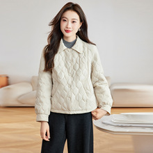 轻薄菱形外套女2025冬季宽松小香风夹棉翻领小个子新款棉衣W5892