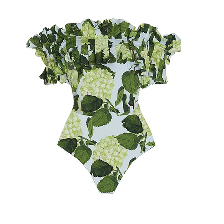 280g Weight Polyester Fabric Type Bandeau Tops Type Daily, Swimming Pool, Party Occasion Leaf, Lotus Pattern Women's Gender Frill Craft Women's Leaf Lotus 2 Pieces Set Bikinis Swimwear 13
