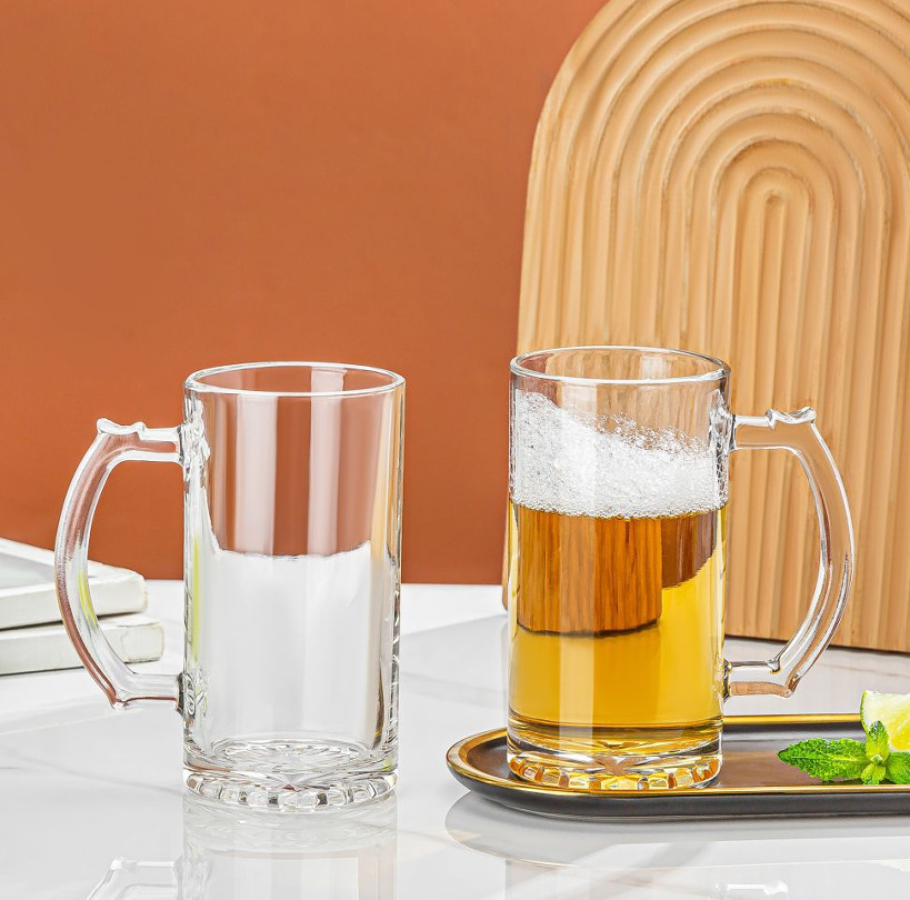Jarras de cerveza de vidrio grueso, gran capacidad, para bebidas en el hogar, con asa, venta al por mayor de regalos. image 10