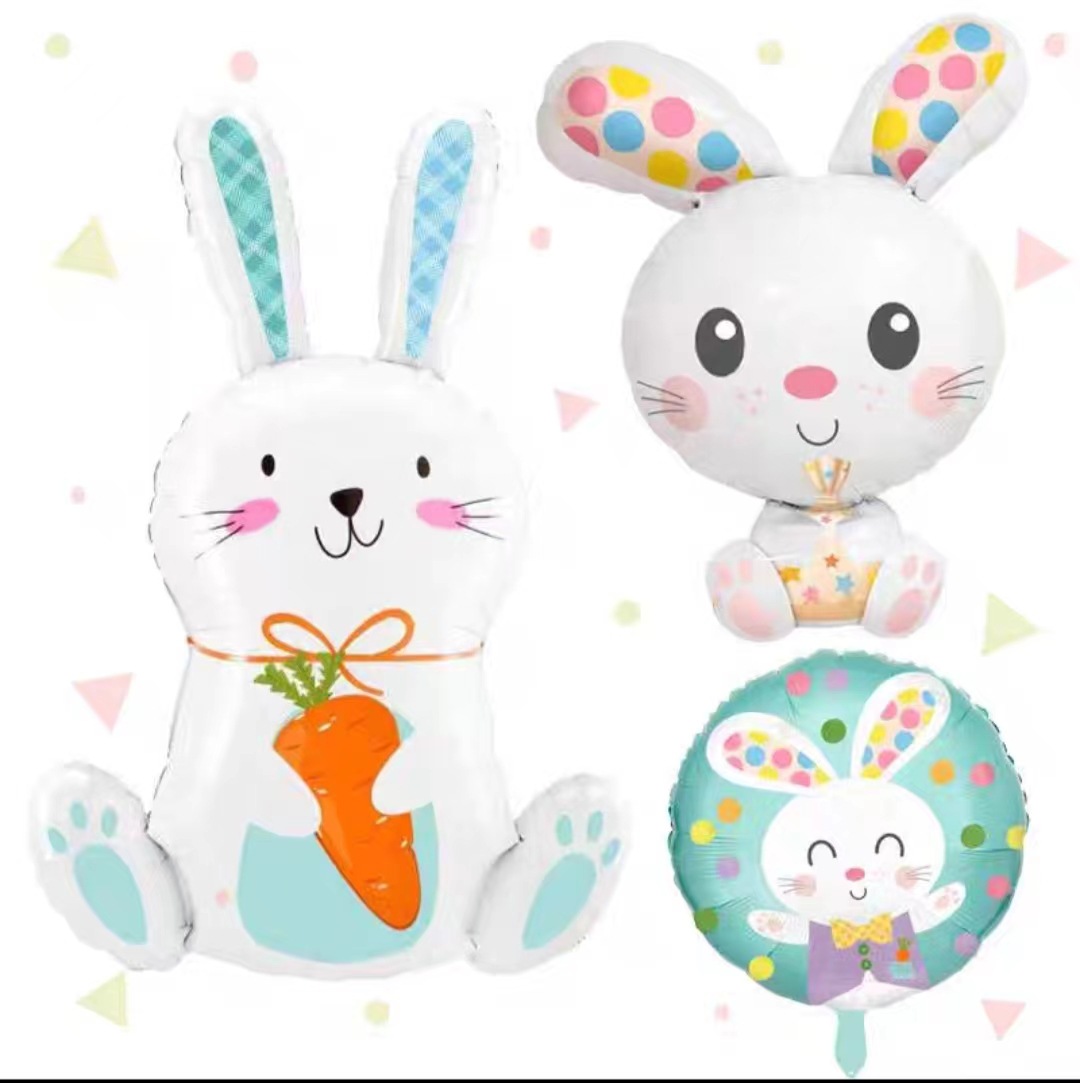 Bunny Themed Foil Balloon Decorations Instagram Style For Baby's First Birthday Party_voghion.com