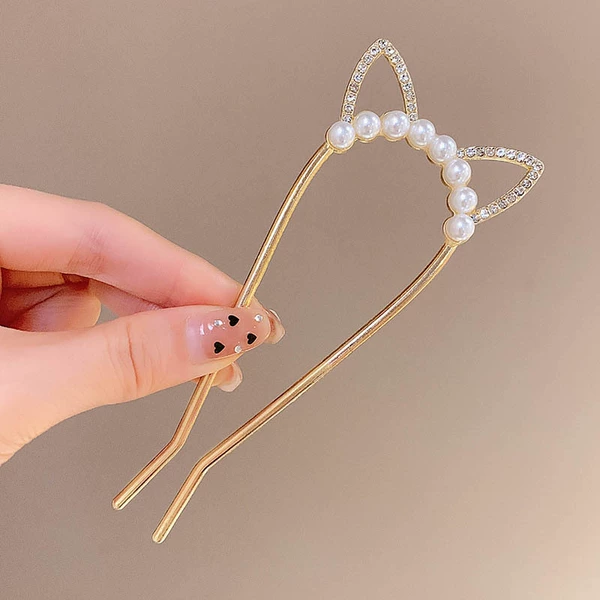 Cat pearl U -shaped hair bun