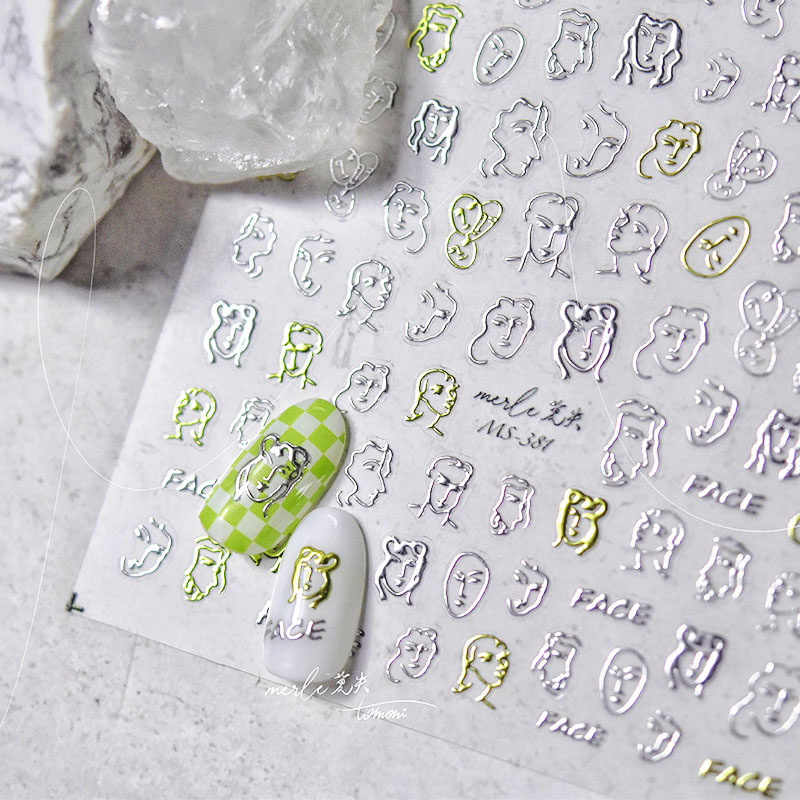 Silver Art Portrait Nail Art Stickers Tomoni Adhesive 5D Abstract Portrait Portrait Nail Stickers Nail Art Accessories
