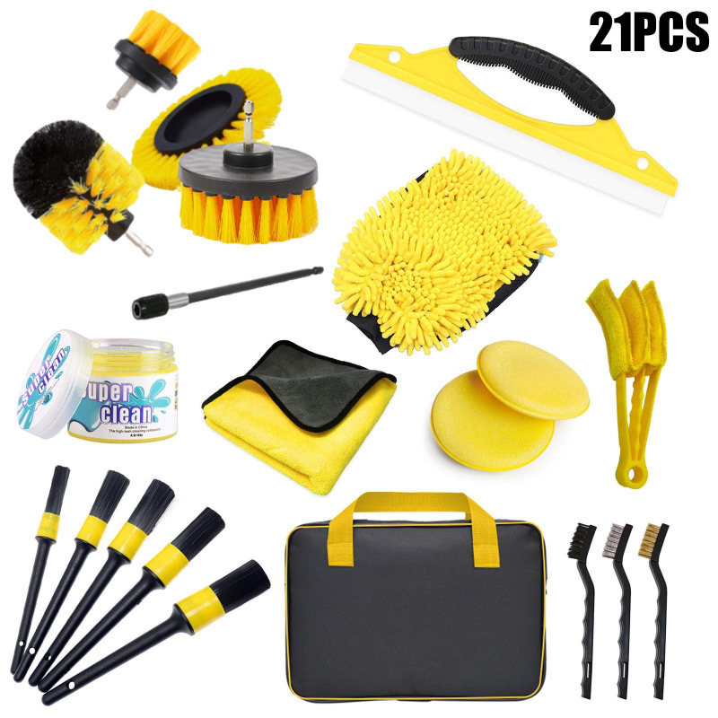 Cross-border Hot Sale Yellow 21-piece Set of Electric Drill Bit Multi-piece Set Cleaning Brush Car Wash Gloves Gap Tire Brush Car Wash Brush Cross-border Hot Sale Yellow 21-piece Set of Electric Drill Bit Multi-piece Set Cleaning Brush Car Wash Gloves Gap Tire Brush Car Wash Brush