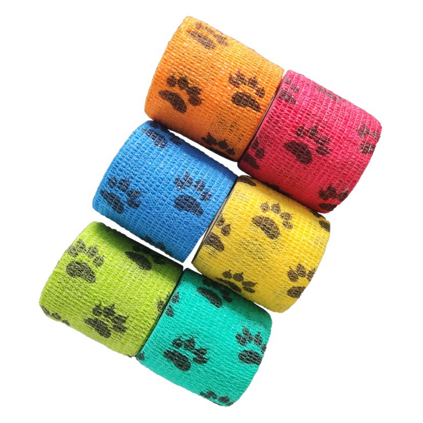 Factory wholesale non-woven printed black claw self-adhesive elastic pet bandage sports protection set of 6 bandages