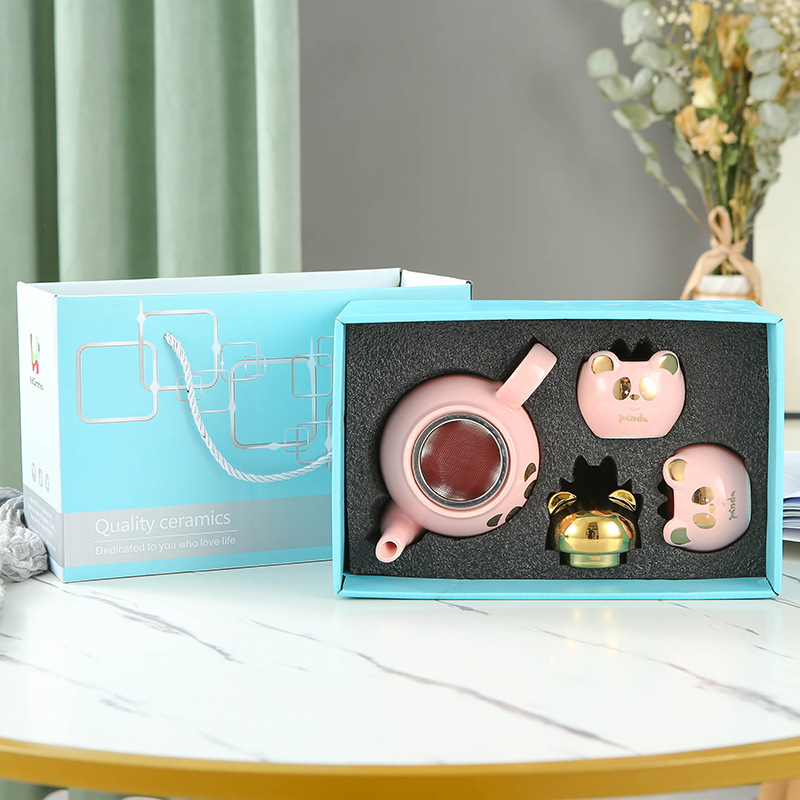 Lindo de dibujos animados Flor de cerámica juego de té imprimible logo Amazon dedicado Panda juego de té taza juego de regalo traje