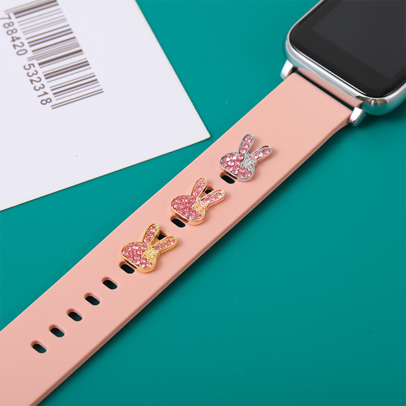 Animal de la historieta conejito cabeza hebilla decorativa adecuada para Apple reloj correa de silicona hebilla personalizada accesorios Decoración