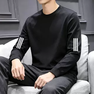 秋季长袖t恤青少年印花大码打底衫男圆领简约宽松体恤上衣服潮流T