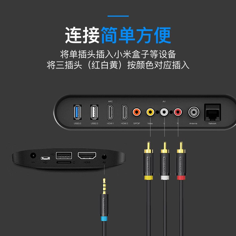 威迅 AV линия 1.3 аудио-видео кабель 3.5 мм на три RCA для передачи аудио и видео, композитный кабель, длина 1.5м, 2м
