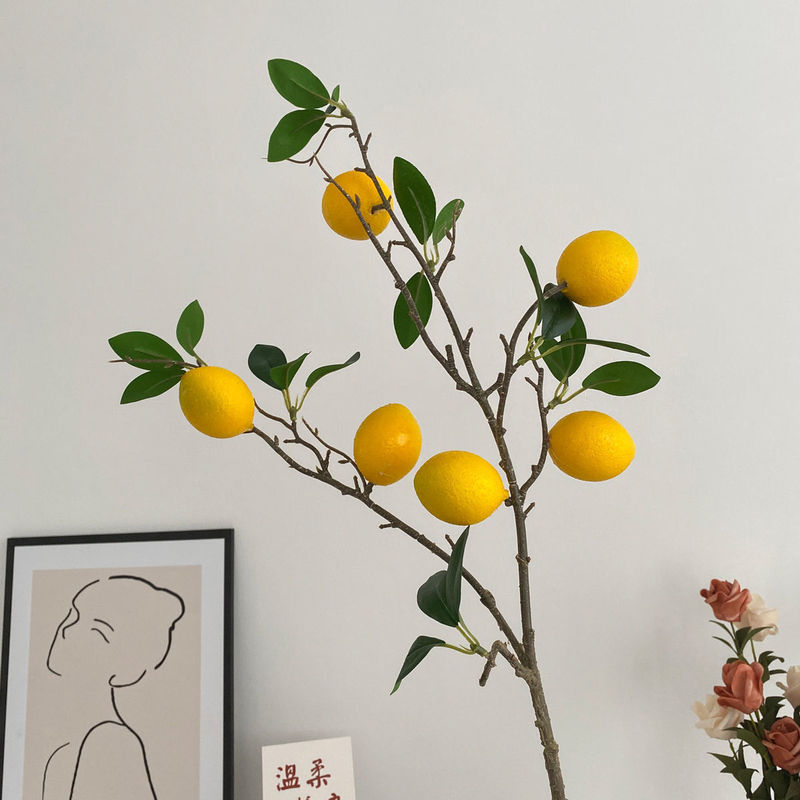 Artificial Lemon Branches with Lemon Fruits for Home Living Room Bedroom Fruit Decoration Plant Floor-Standing Ornament Green Plant