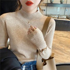 女性用ニットウェア 2025 春と秋の新作黒のハーフタートルネックボトリングシャツ多用途でスタイリッシュな長袖インナースリムフィットトップ