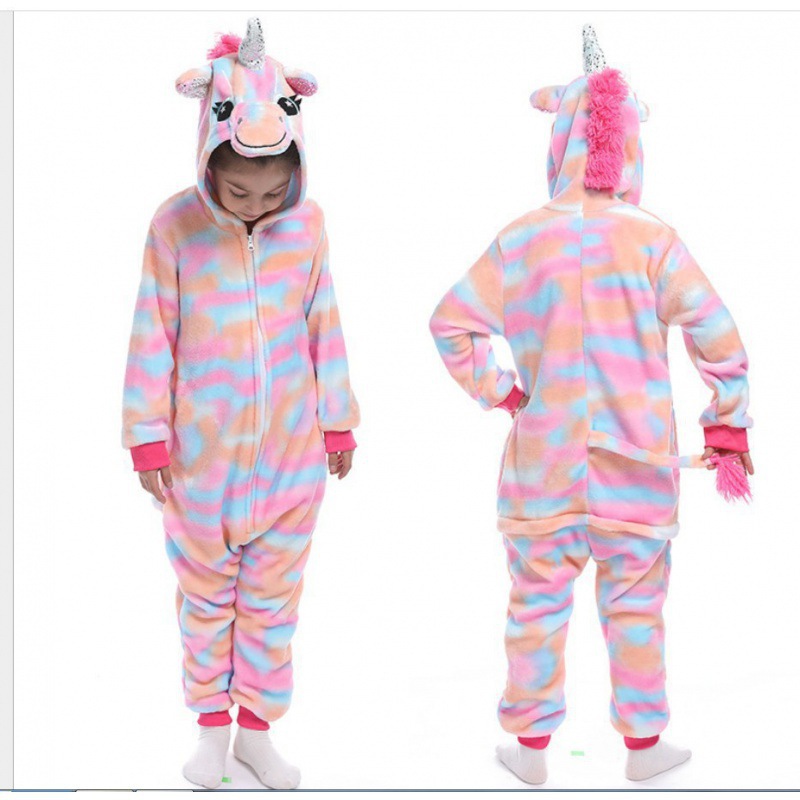 Otoño e Invierno de los niños de dibujos animados animal de una pieza pijamas Arco Iris Tianma franela León lindo manga larga homewear apoyo