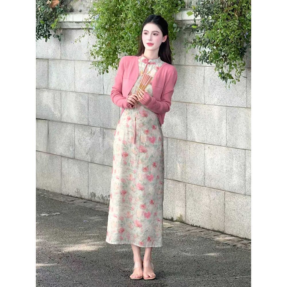 New Chinese Style Everyday Versatile [Cold Autumn] National Style Cool Improved Floral Cheongsam 2025 Autumn Long Sleeve Dress