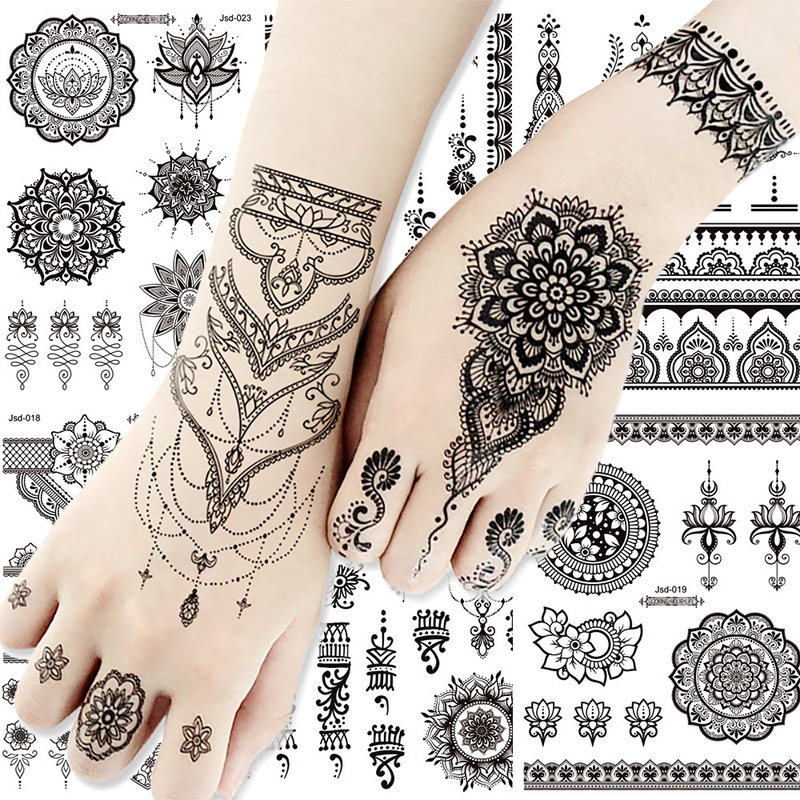 Black Mandala tattoo European and American sexy black lace arm temporary tattoo cross-border in stock wholesale