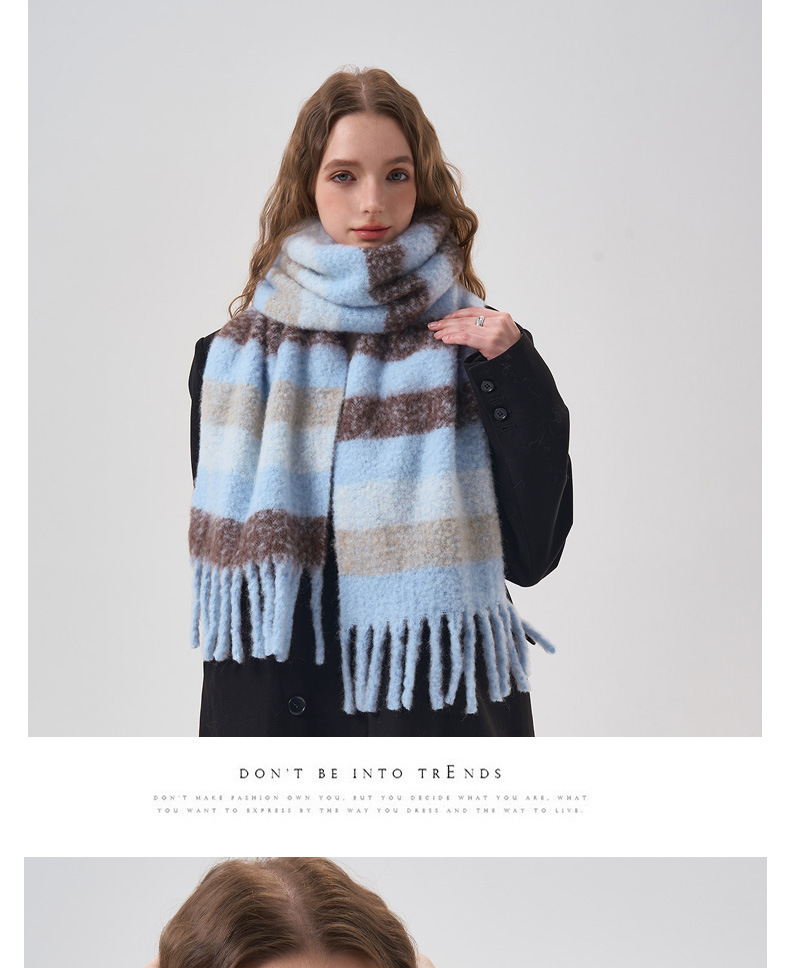 Women's Wool Blend Scarf Minimalist Striped Winter Warmer_voghion.com